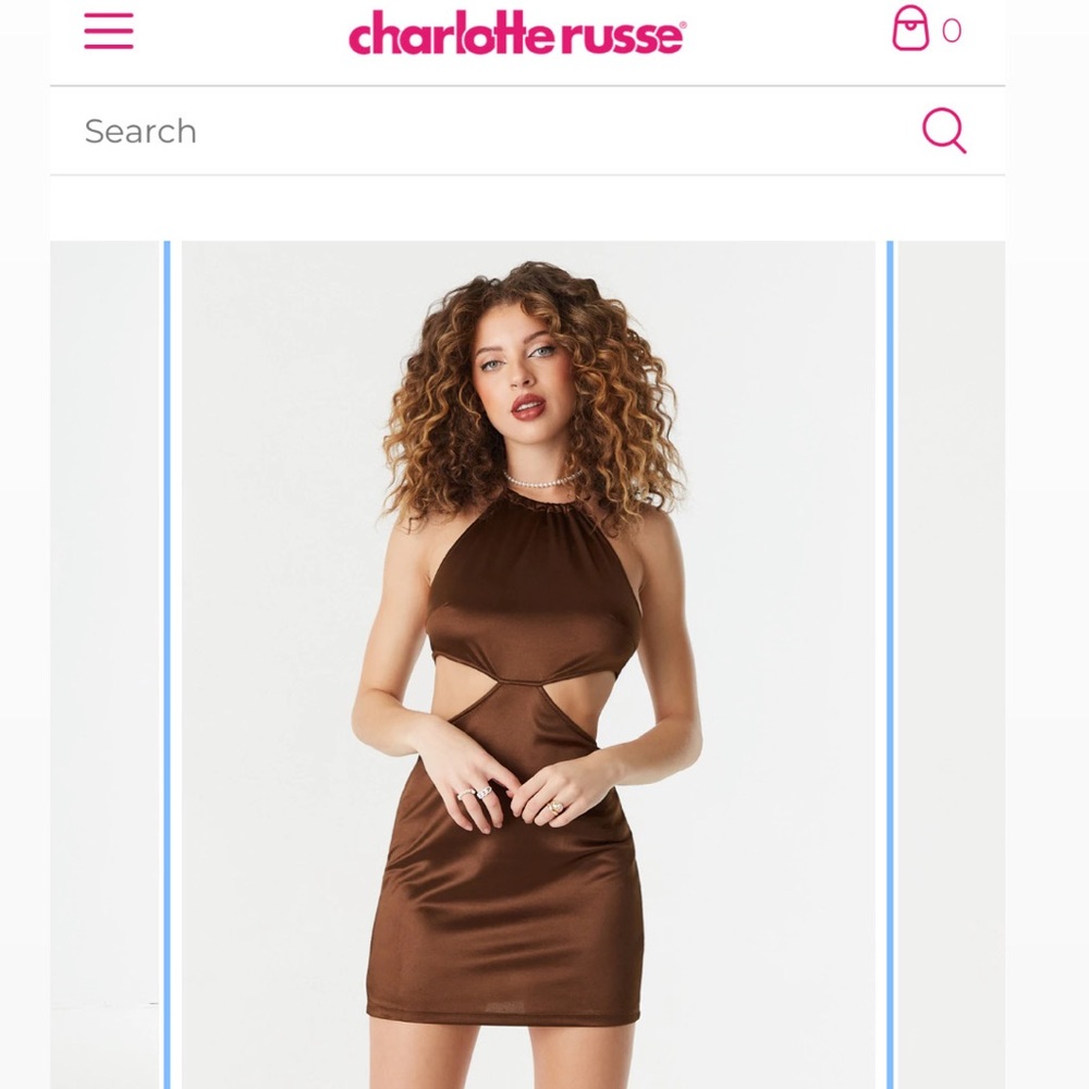 Brand New with Tags- Side Slit, Cut-Out Satin Halter Body Con Mini Dress- Brown